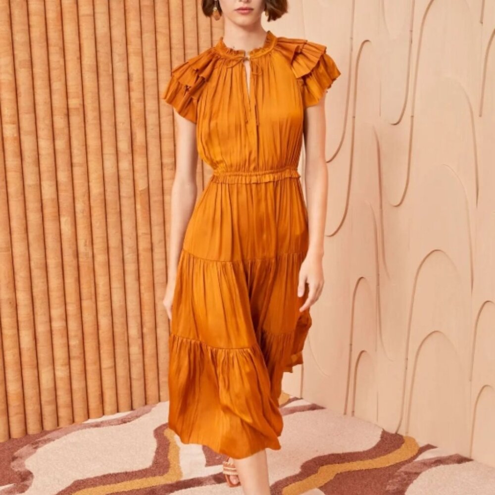 NWOT ULLA JOHNSON Blaire Midi Dress in Goldenrod XS $590 - Picture 6 of 11
